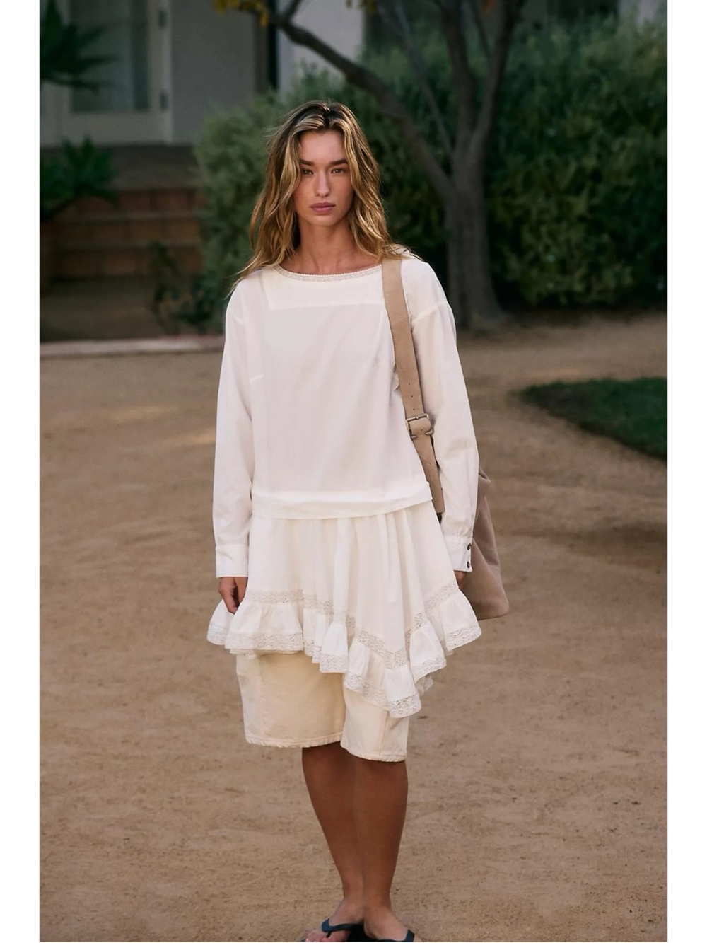 Free People Dainty Ethereal Cottage La Bamba Mini Tunic Dress Ivory White Small - Picture 6 of 14